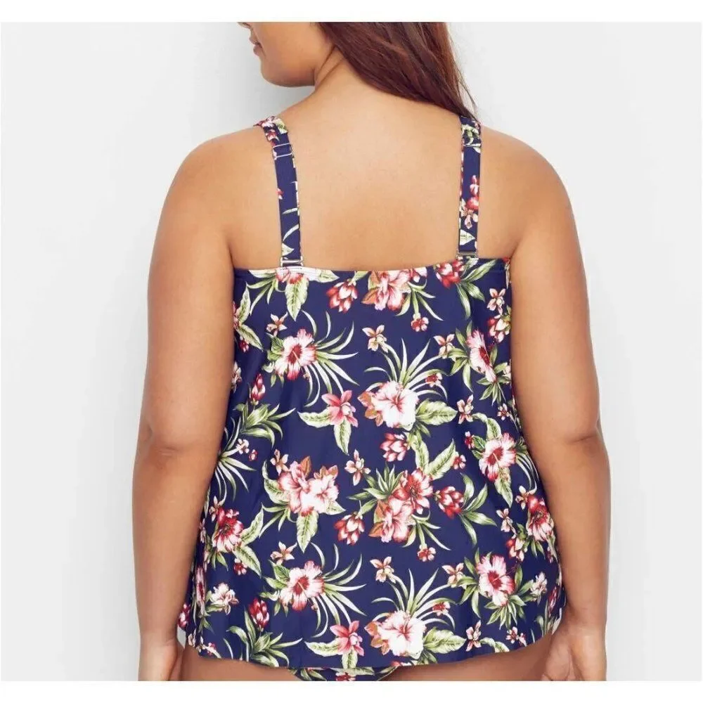 Birdsong Size 24W Floral Tropical Plus Size Flyaway Underwire Tankini Swim‎ Top
